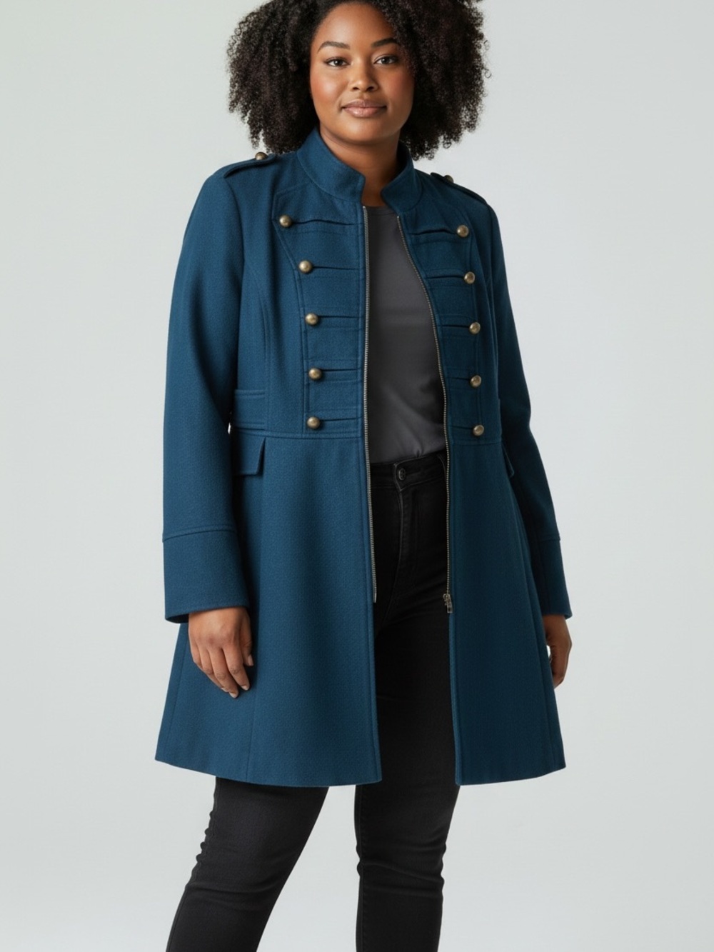 Steve Madden Teal Military-Style Trench Coat